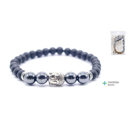 Pulseira Hematite e Ágata negra- buda