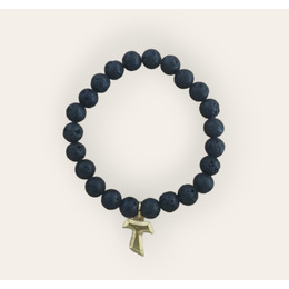 Pulseira Pedra vulcânica e cruz Tau