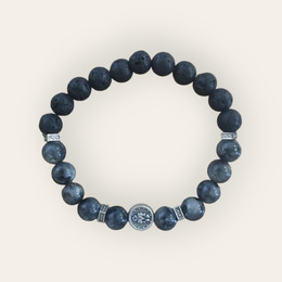 Pulseira mineral labradorite c/ medalha milagrosa